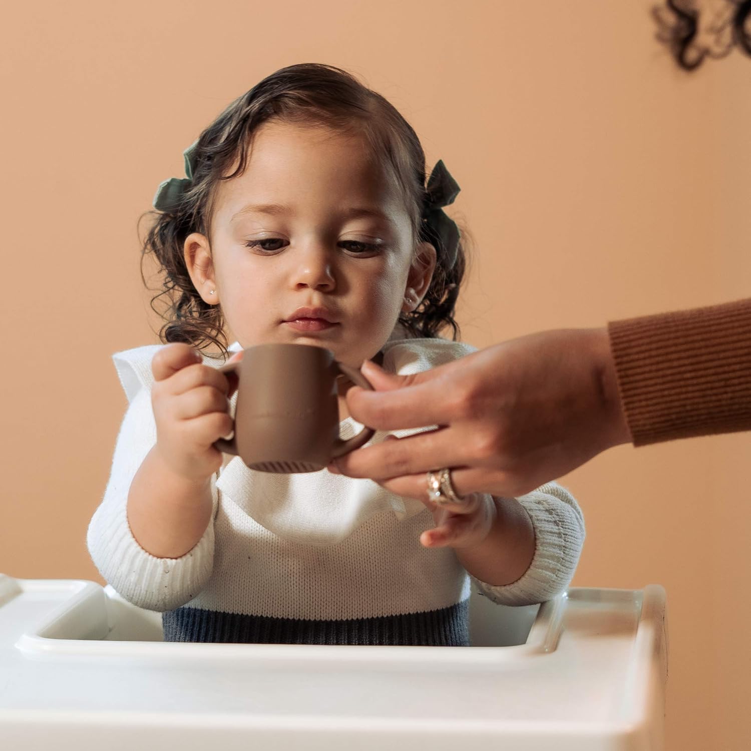 | Teenie Tiny™ Silicone Developmental Baby-Led Weaning Drinking Cups (2 pack) (Warm Taupe)