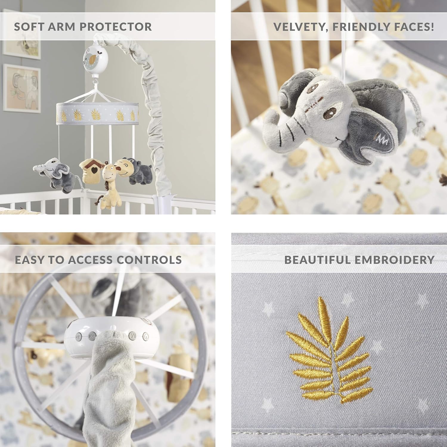 Musical Baby Crib Mobile - Jungle Animal Safari Theme Baby Mobile for Crib, Baby Soother, Baby Toys, Crib Toys Animals, Gray, Tan,