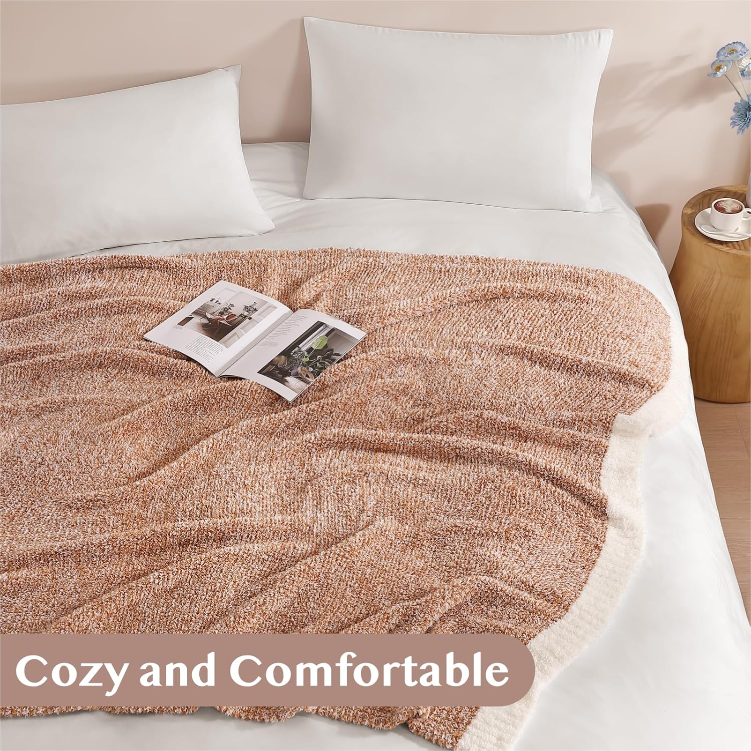 WRENSONGE Throw Blanket Cationic Dyeing Burnt Orange Soft Cozy Fluffy Warm Hand Made Throw Blankets for Couch, Sofa, Chair, Bed, Camping, Picnic, Travel Lightweight Bed Blanket - 50"*60"