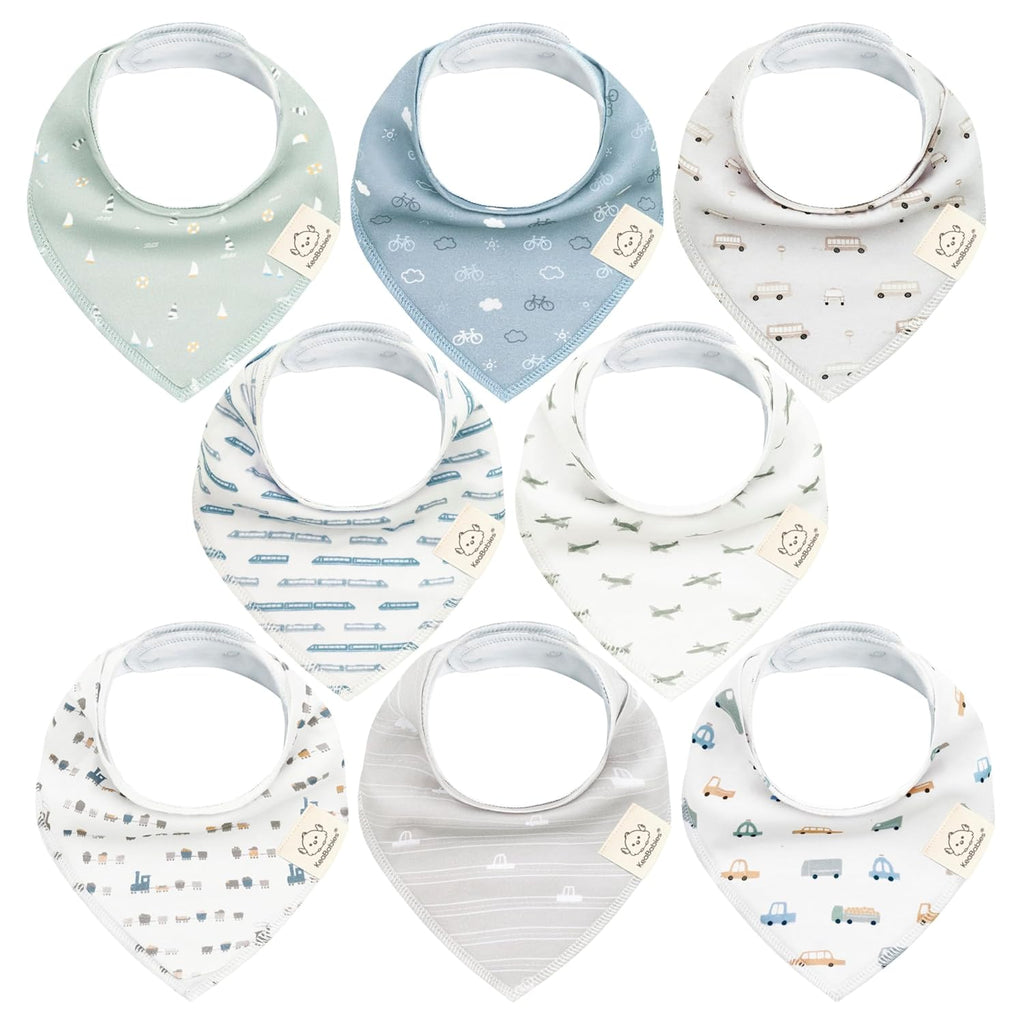 8-Pack Organic Baby Bandana Bibs for Boys, Girls - Super Absorbent Triangle Baby Bibs for Drooling and Teething Infant, 100% Cotton Extra Soft for Newborn, Infant 0-36 Months (Vessels)