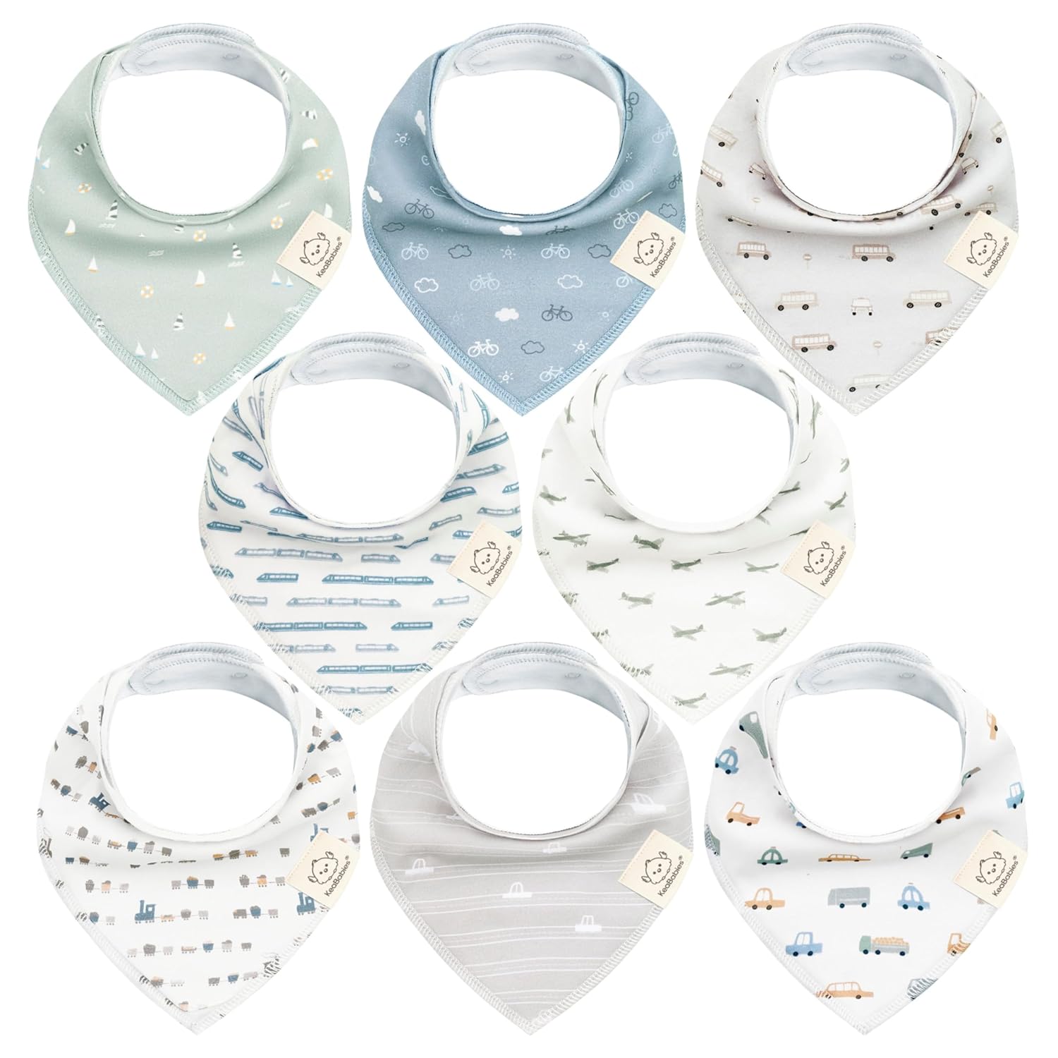 8-Pack Organic Baby Bandana Bibs for Boys, Girls - Super Absorbent Triangle Baby Bibs for Drooling and Teething Infant, 100% Cotton Extra Soft for Newborn, Infant 0-36 Months (Vessels)