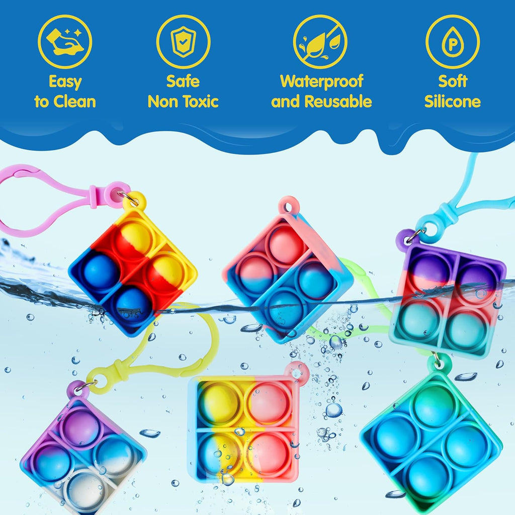 JOYIN Square Pop Fidget Keychain Mini Fidget Toys Bulk 90 Pack Party Favors for Kids 4-8,8-12 Years Kids, Goodie Bag Stuffers Fidgets for Classroom Prizes Sensory Fidget Toy Packs