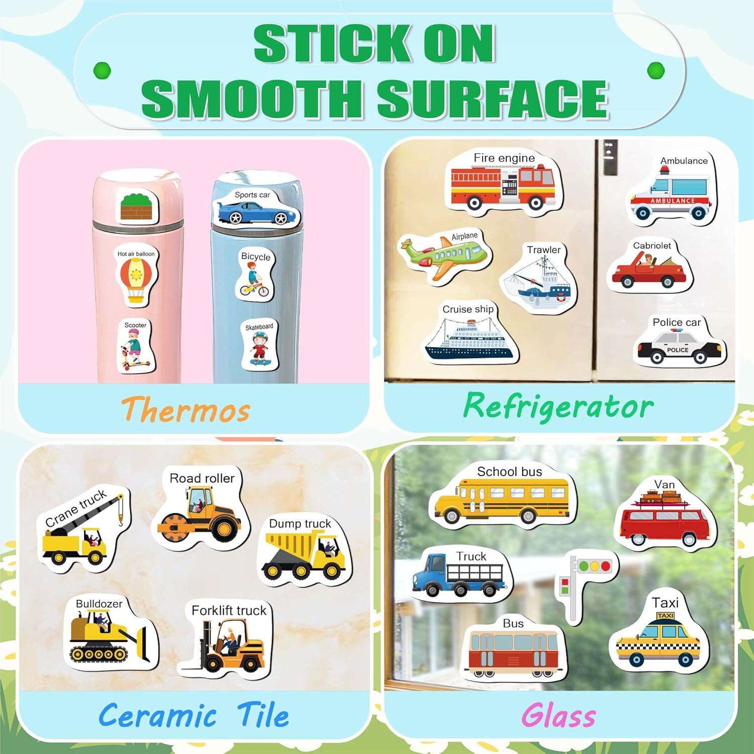 Reusable Sticker Books for Toddlers 1-3, Jelly Sticker Books for Kids 2-4, Vehicle Stickers for Kids