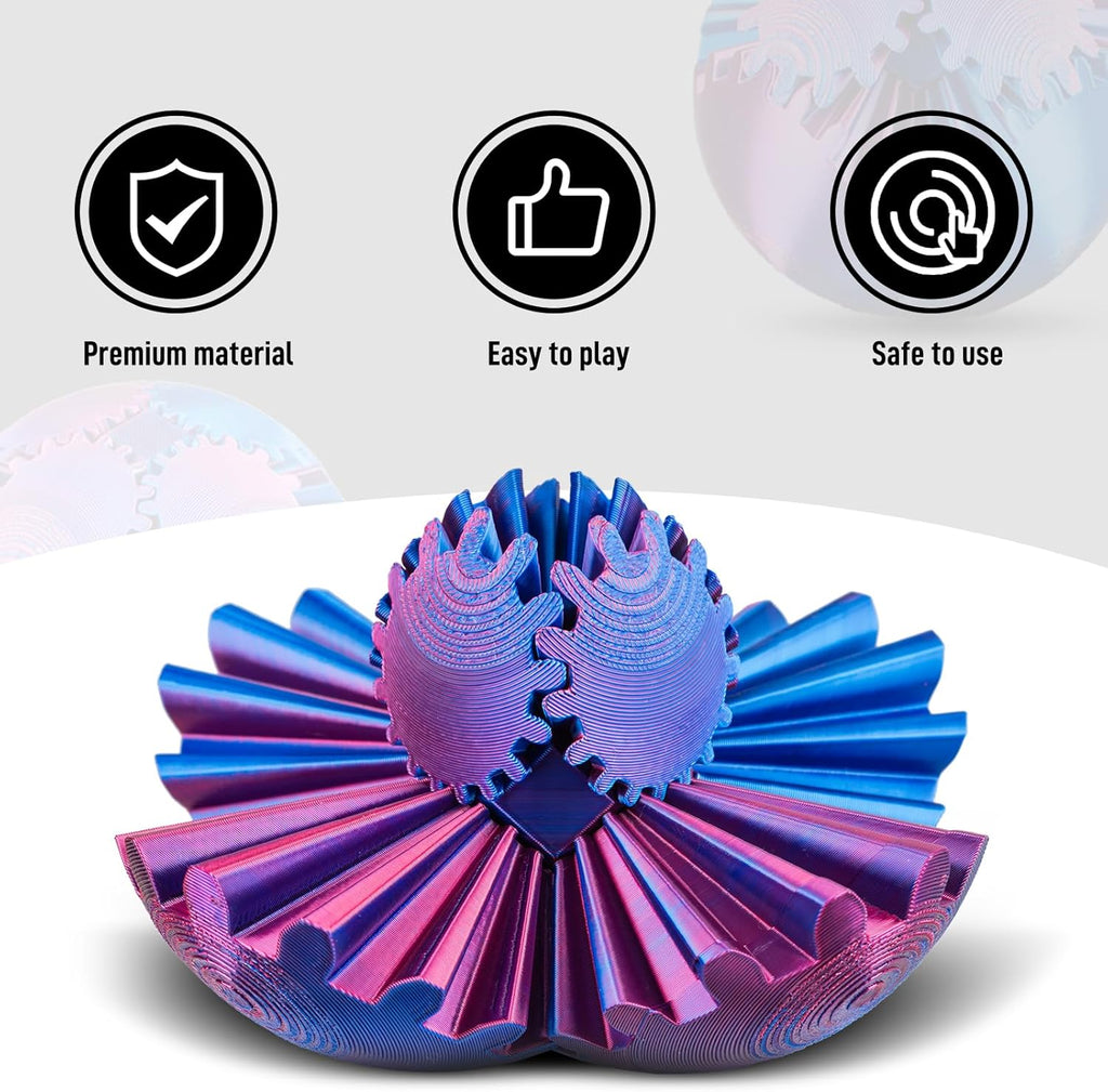 Gear Ball 3D Printed Gear Ball Spin Ball Fidget Toy Spin Ball Cube Fidget Toys Gearsphere Gear Ball Fidget Toy Stress Relief Desk Toy Relax Anxiety Toy for Children Adult (Purple Blue)