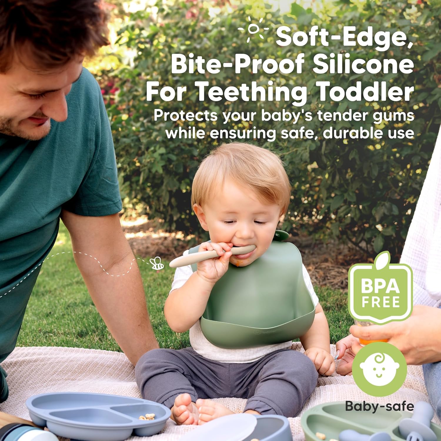 KeaBabies Silicone Baby Spoons, Self Feeding 6-12 months - 3-Pack Baby Weaning Eating Utensils, Toddler First Food Training Spoon, Infant, Kids Feeding Supplies Essential Set, Dishwasher-safe (Slate)