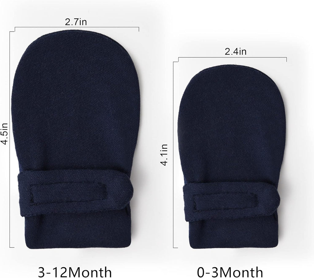Newborn Baby No Scratch Mittens Stay On, 100% Cotton Breathable, Adjustable Infant Gloves for Baby Boys Girls Mittens