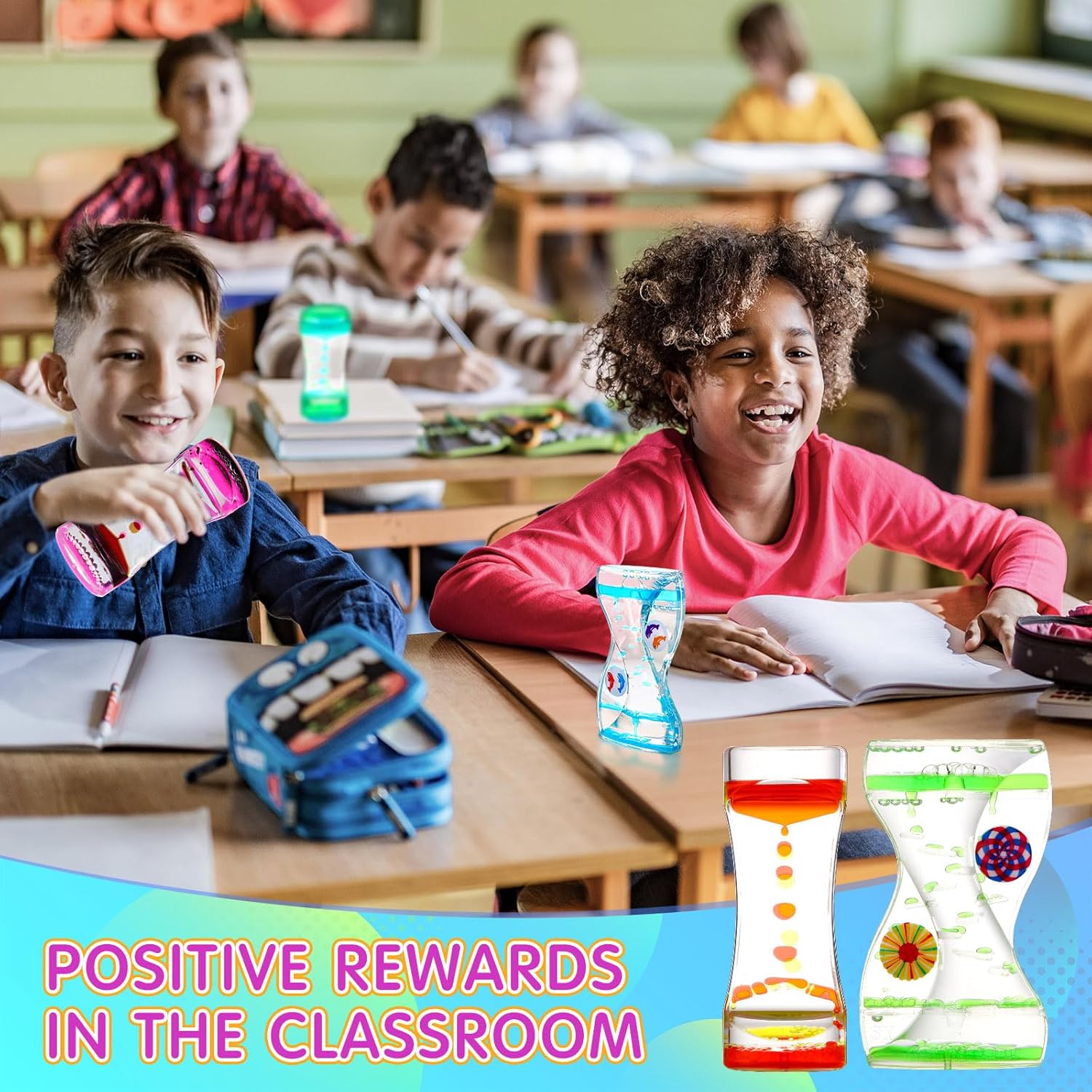 10 Pack Liquid Motion Bubbler Timer for Kids and Adults, 2 Types Calming Fidget Toy Colorful Hourglass Desk Decor Timer Oil Water Liquid for Adhd Anxiety Autism Sensory Play Classroom Prize