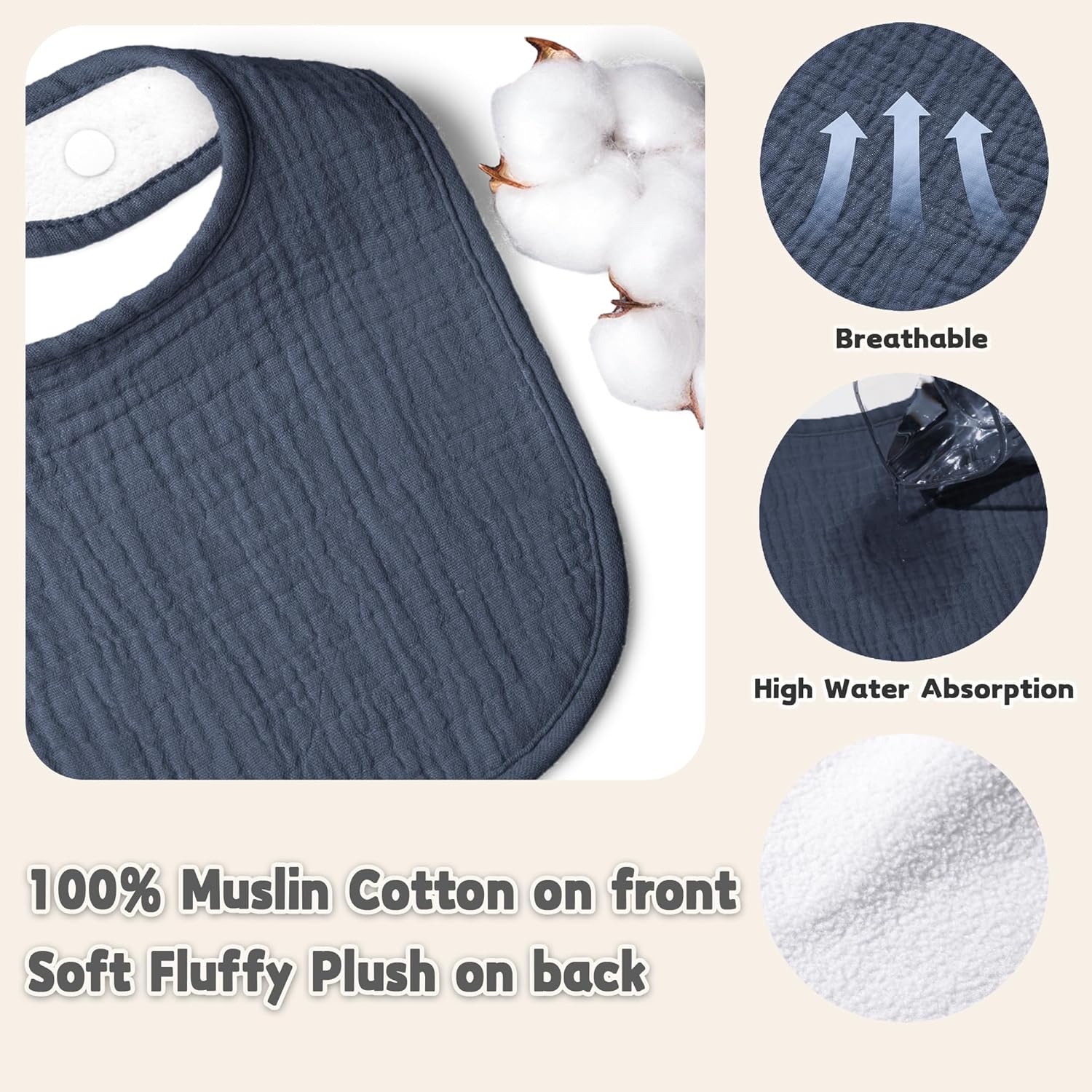 Susurration Muslin Baby Drool Bibs 10Pack Soft Square Adjustable Bandana Bibs for Unisex Baby Girls & Boys