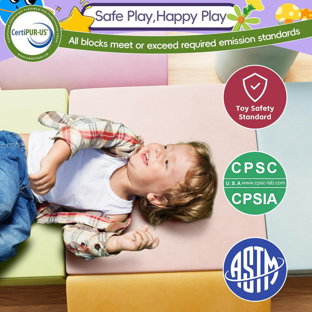 6 Piece Foam Climbing Blocks for Toddlers, Baby Climbing Gym with Ultra High Density Foam for Crawling and Sliding, Indoor Soft Play Set for Infant, Babies & Kids (Multicolor A, 6-Piece)