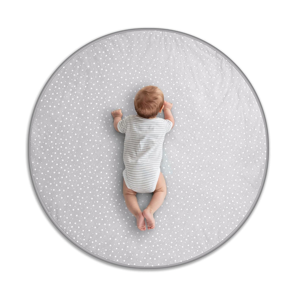 Byrd & Blume Round Baby Play Mat, Organic Cotton Soft Padded Nursery Floor Mat, Safe Hypoallergenic Baby Mat, Reversible, Foldable, Portable Infant Tummy Time Mat Fits Tents & Playpens (40"x40") Gray