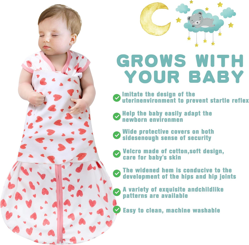 Newborn Sleep Sack Baby Swaddle,Swaddle me 3-6 Month,3-Way Adjustable Wearable Blanket,100% Rayon Cotton Swaddling Sleeping Bag，TOG 0.5 (Love, 3-6 Months)