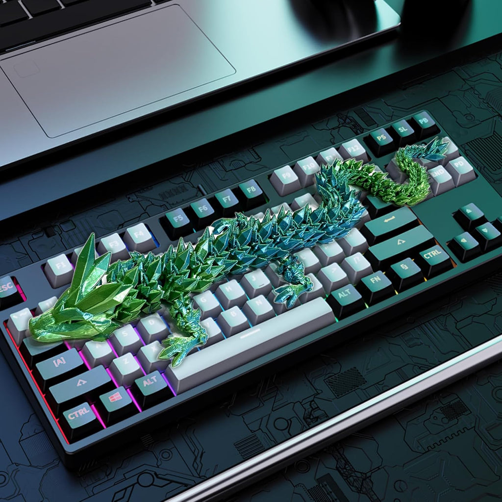 16.5 Inch 3D Printed Dragon with 6.1 Inch Dragon Eggs Fidget Toy ADHD Toys Executive Desk Toys Articulated Dragon Crystal Dragon Toys Home Office Decor(Blue-Green)