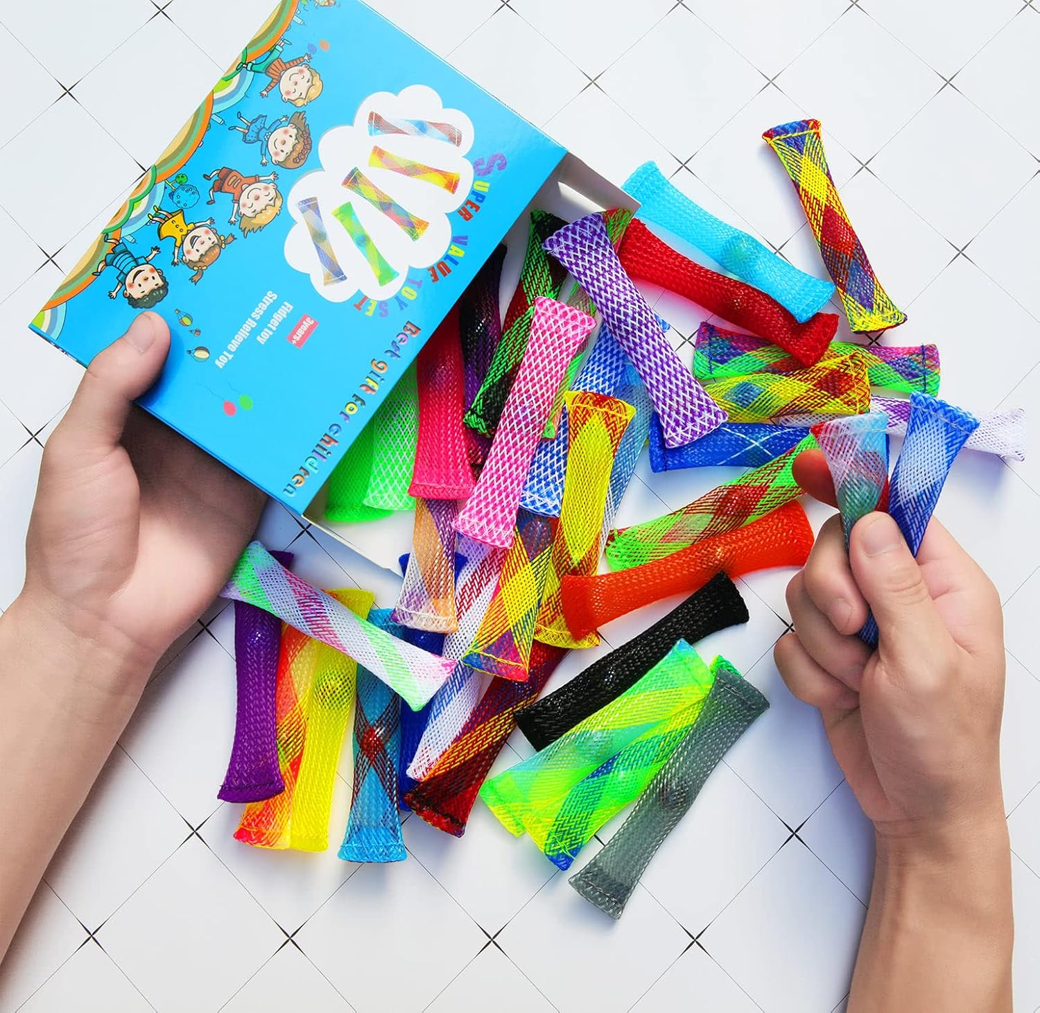 42 Pack Mixed Color Marble Mesh Fidget Toys,FIDGET TOY Stress Relieve toy, Focus Enhance, Marble and Mesh Fidgets for Adults and Children with ADHD ADD OCD Autism