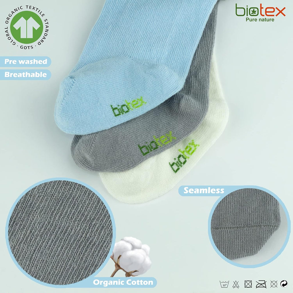 3 Pairs Organic Cotton Baby Girl and Boy Tights for Winter, Seamless Newborn Leggings, Toddler Stockings, 0-18 Months