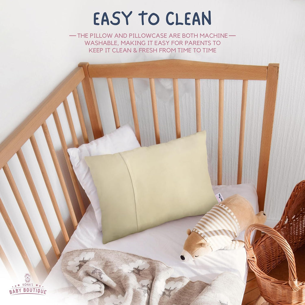 Creamy Yellow - Kona's Perfect Toddler Pillow with Softest Toddler Pillowcase - 13 x 18 inch Toddler Pillow - Toddler Pillow 2 Year Old, Toddler Pillow 3 Year Old