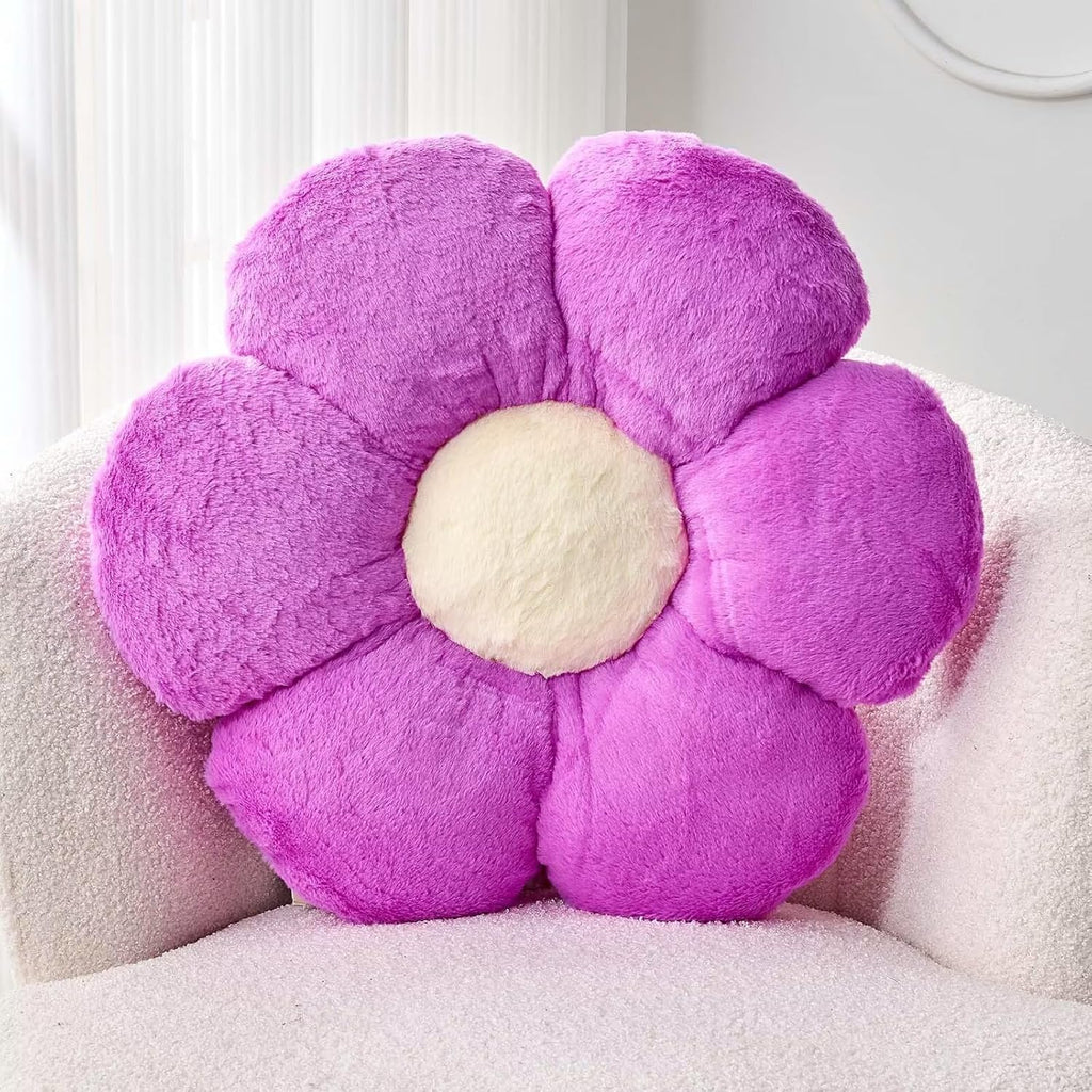 Purple Flower Pillow, 17.7" Flower Shaped Plush Decorative Throw Pillow for Bed