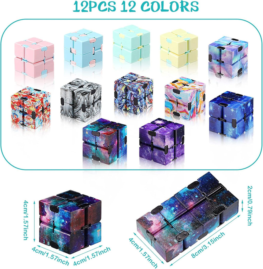 12 Pieces Mini Cube Blocks Mini Cube Desk Toy Magic Sensory Tool Blocks Puzzle Flip Cube for Teens Adults Birthday Favors (Star and Macarons)