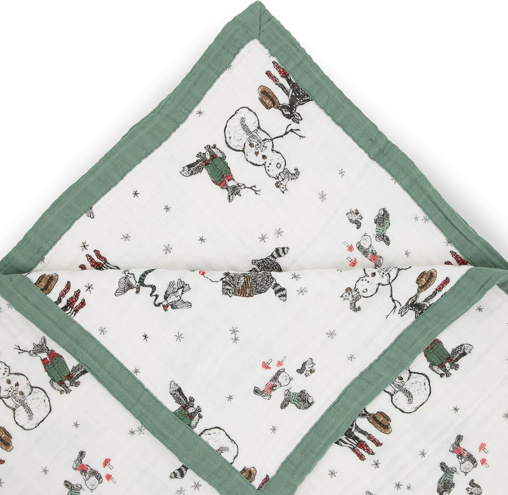 Little Unicorn Premium Quilted Throw | Super Soft, Multi-Layered Muslin XL Blanket| Great for Kids & Families (Snow Day)