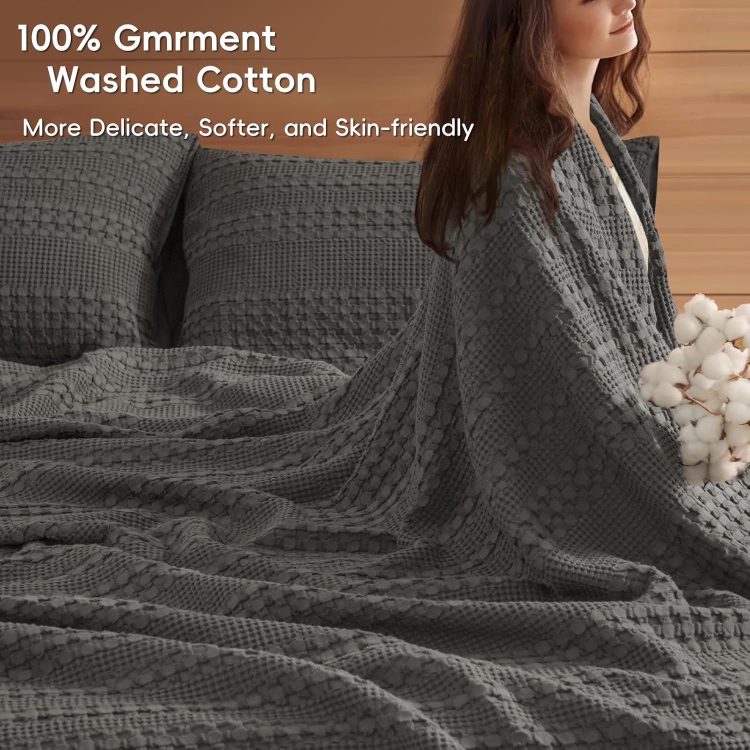 PHF 100% Cotton Waffle Blanket Oversized King 120"x120", Lightweight Breathable Extra Large 10'x10' Summer Blankets for Bed, Giant Big Luxury Aesthetic Woven Bedding for Home Decor, Charcoal Grey