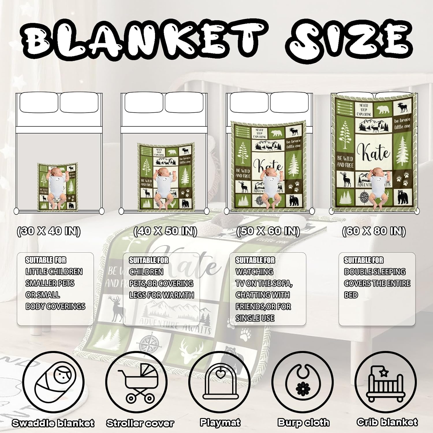 Ship Next Day, Personalized Baby Blanket – Printed in USA, Custom Baby Blanket for Boys & Girls, Baby Blanket with Name, Baby Shower, Easter, Christmas, Birthday Newborn & Toddler Gifts, Baby Gifts