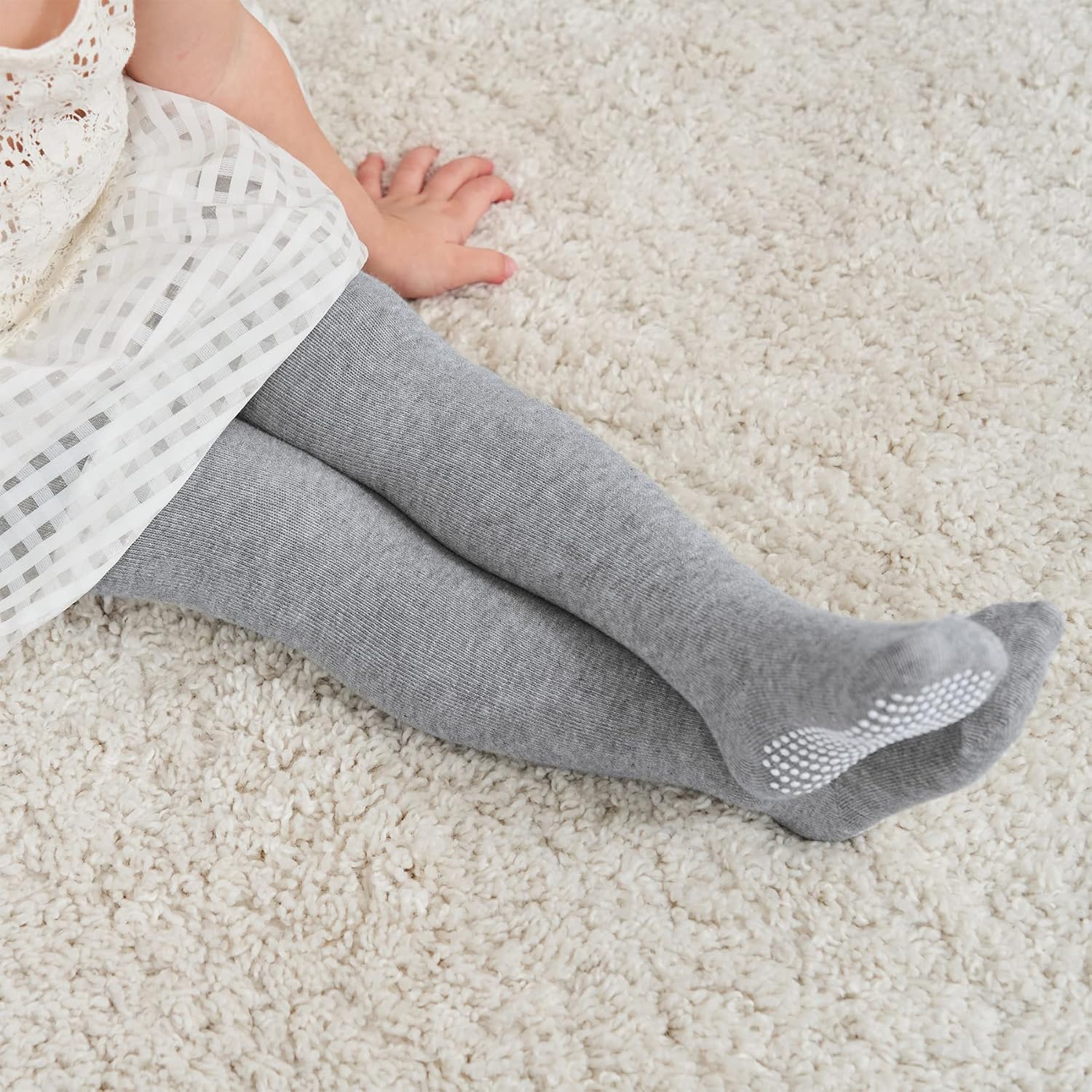 Zando Baby Girls Tights Cozy Cotton Infant Non Slip Grip Leggings Toddler Solid Knit Pantyhose Warm Newborn Stockings