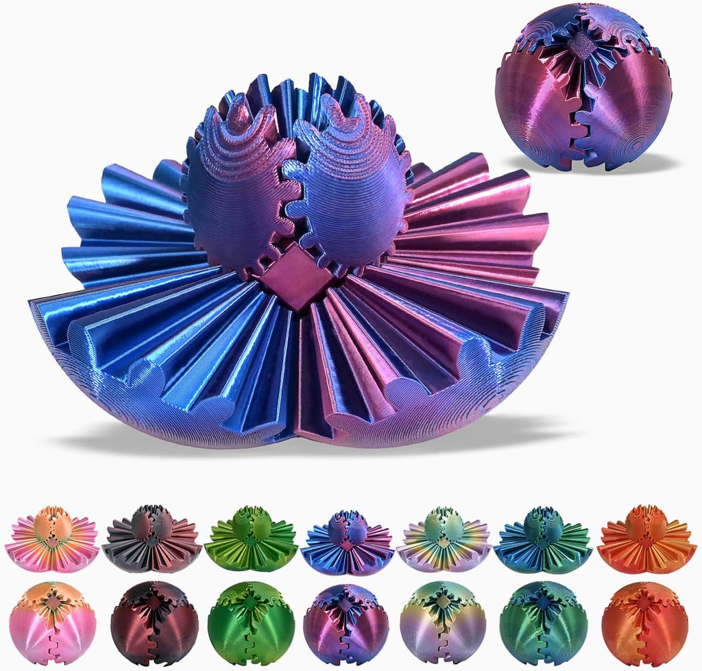 3D Printed Gear Ball, Gear Sphere Fidget Toy Stress Relif Toy for ADHD, Anxiety Relaxing Toy for Adults at Work/Study/Travel, Blue-Purple