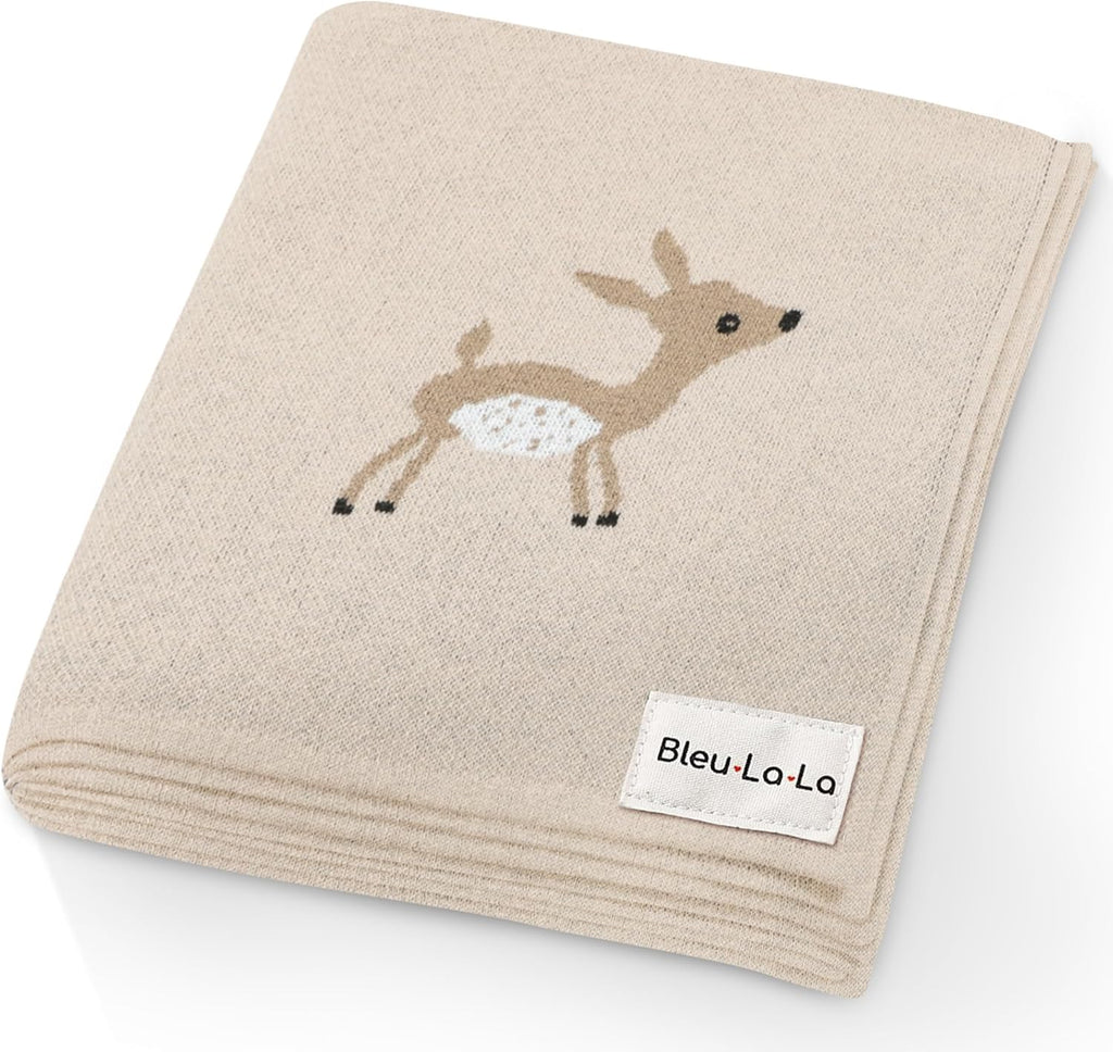 Knit Baby Swaddle Blanket - 100% Cotton Soft Cozy Receiving Swaddling Crib Stroller Blanket Quilt for Shower Gift Registry for Newborns Infants Toddlers Gender Neutral (Deer - Taupe)