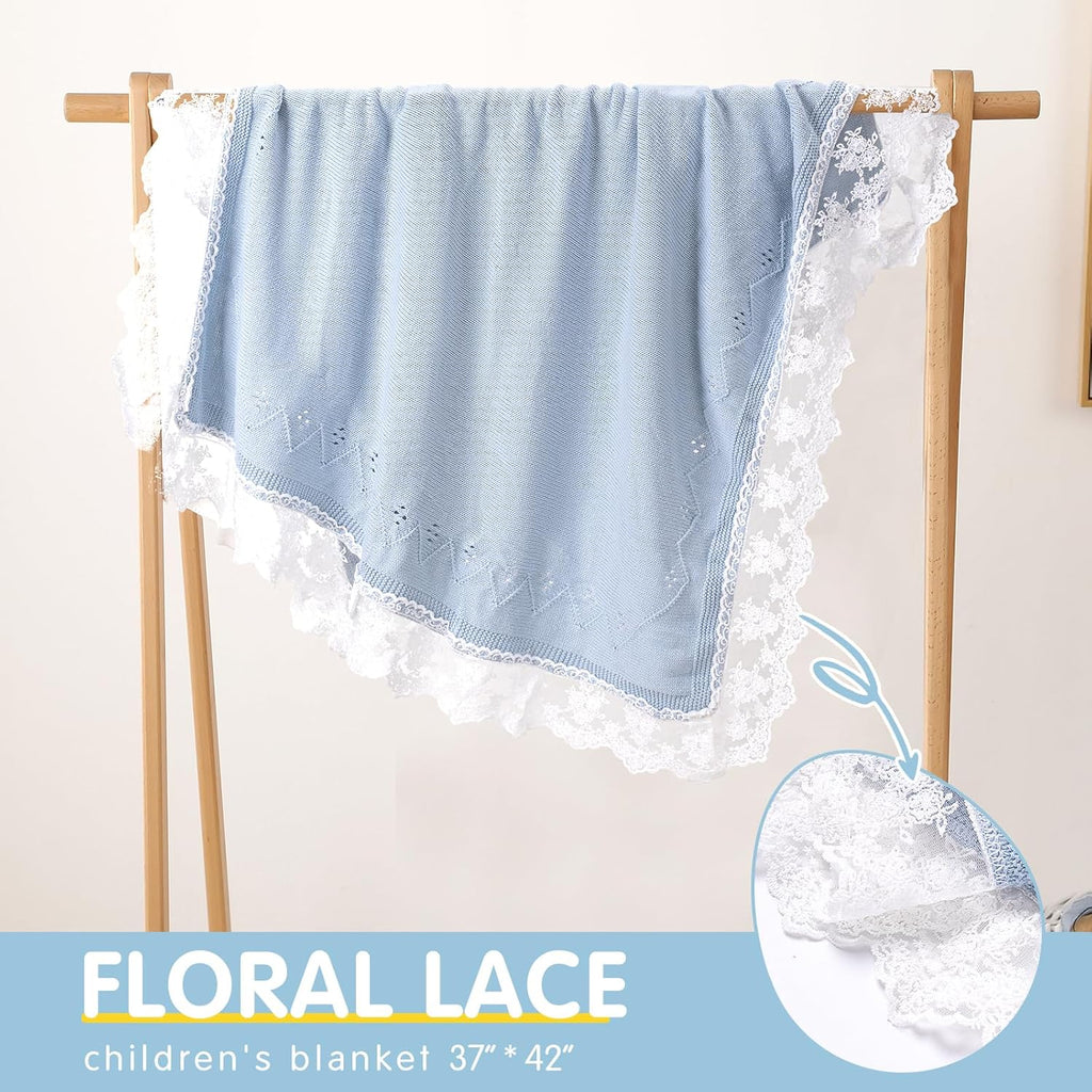 Booulfi Baby Blankets Neutral Knitted Blue Cotton Blue Baby Blanket Stroller Lace Border Crochet Winter Crib Baby Blanket New Baby Essentials