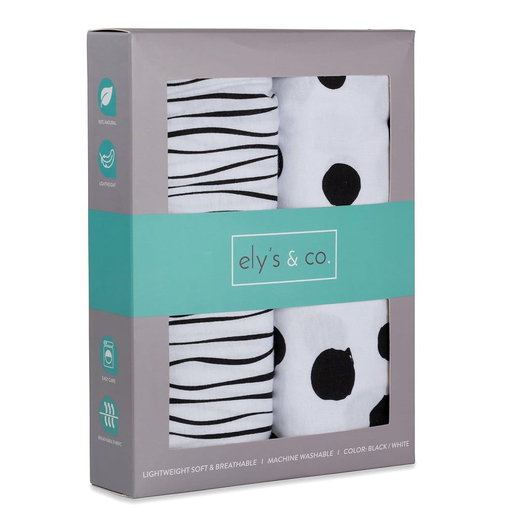 Changing Pad Cover Set | Cradle Sheet 2 Pack 100% Jersey Cotton Black and White Abstract Stripes and Dots by Ely's & Co