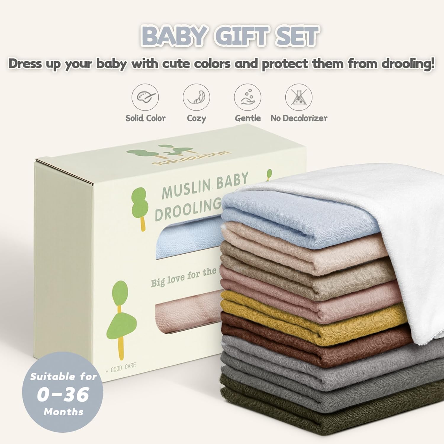 Susurration Muslin Baby Bibs 10Pack Baby Bandana Drool Bibs Soft Adjustable Newborn Bibs for Unisex Baby Girls & Boys (Basic)