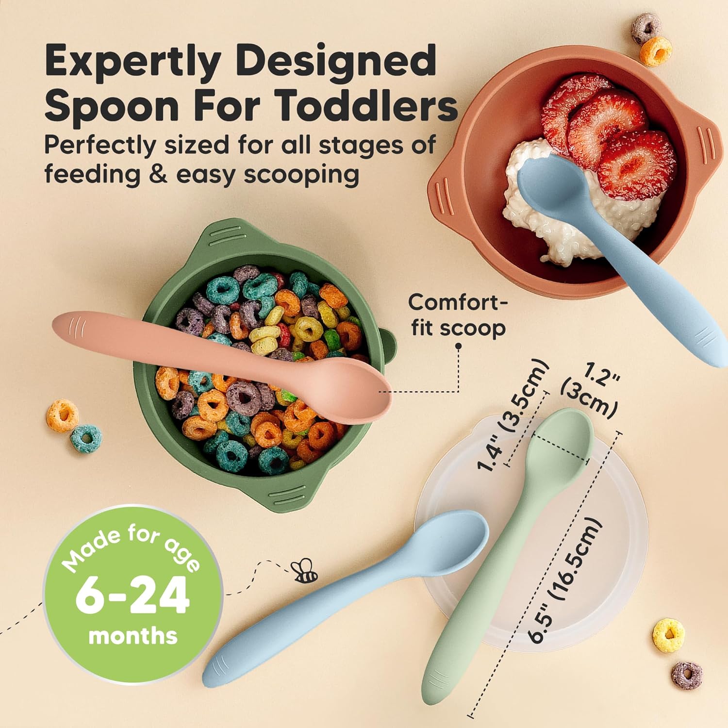 KeaBabies Silicone Baby Spoons, Self Feeding 6-12 months - 3-Pack Baby Weaning Eating Utensils, Toddler First Food Training Spoon, Infant, Kids Feeding Supplies Essential Set, Dishwasher-safe (Mellow)