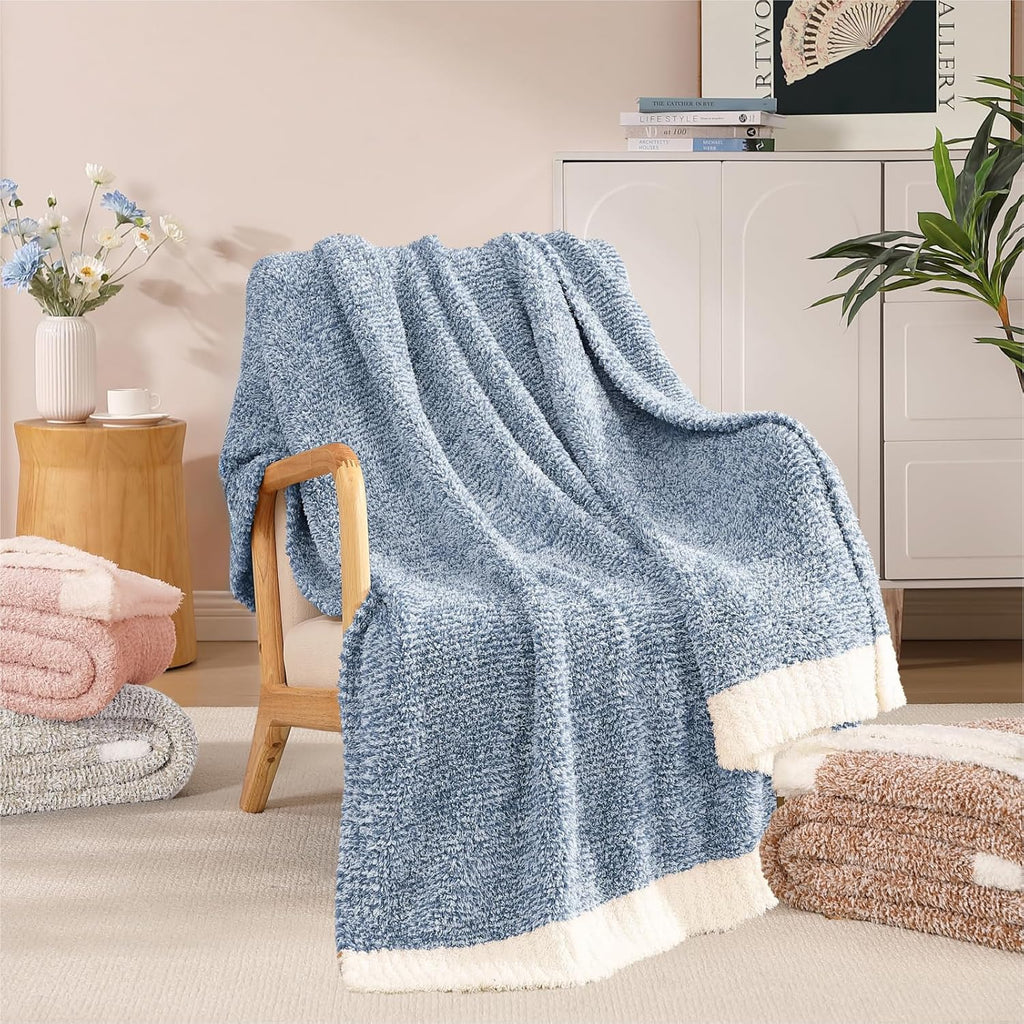 WRENSONGE Throw Blanket Cationic Dyeing Blue Soft Cozy Fluffy Warm Hand Made Throw Blankets for Couch, Sofa, Chair, Bed, Camping, Picnic, Travel Lightweight Bed Blanket - 50"*60"