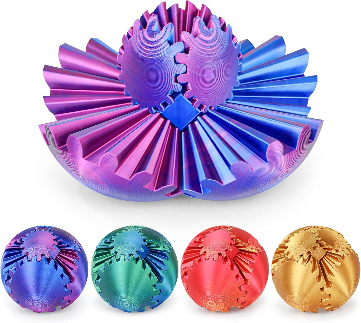 Gear Ball Fidget Toy - 3D Printed Stress Relief Spinner, Educational and Fun Gift for Kids & Adults, Durable & Eco-Friendly, Ideal for Birthday (Silk Purple)