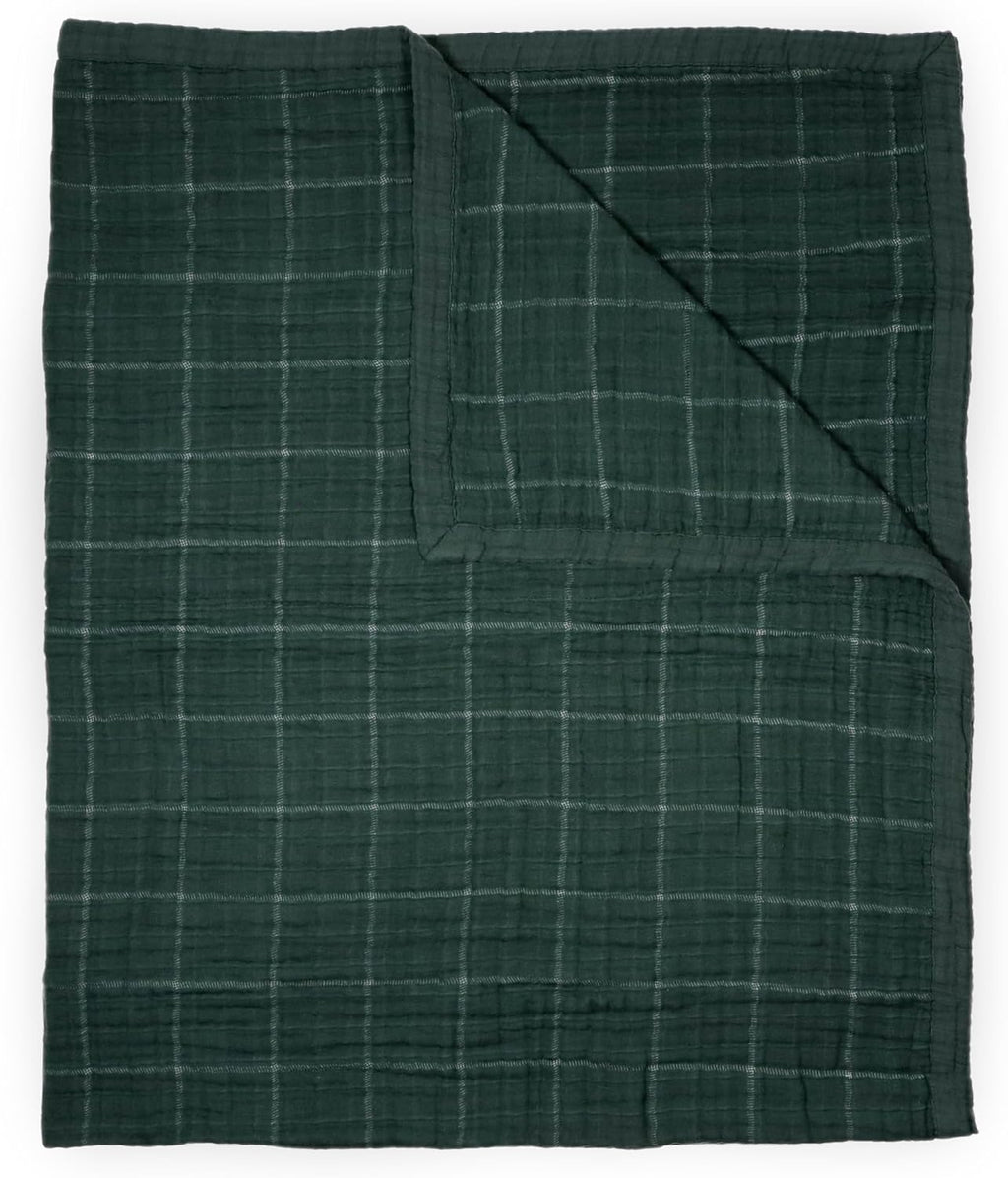 Little Unicorn Premium Quilted Throw | Super Soft, Multi-Layered Muslin XL Blanket| Great for Kids & Families (Evergreen Plaid)