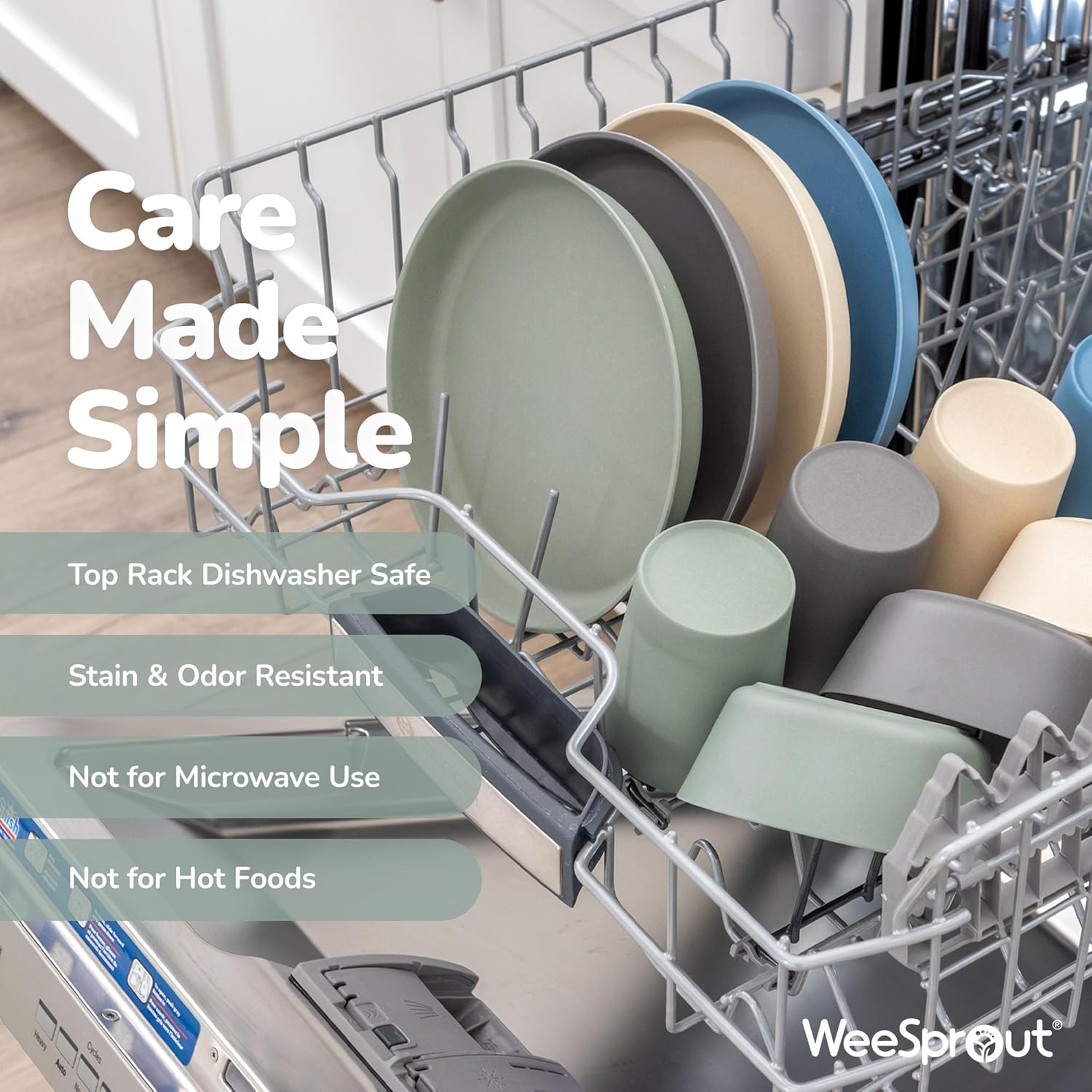 WeeSprout Bamboo Kids Bowls with Lids, Set of Four 15 oz Kid-Sized Bamboo Bowls, Bamboo Kid Bowls with Lids for Leftovers, Dishwasher Safe (Blue, Yellow, Orange, & Red)