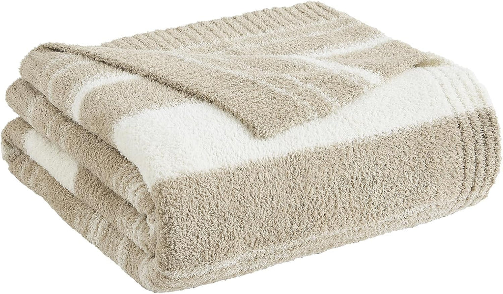 WRENGONGE Khaki Throw Blanket, 60x80 Soft Cozy Striped Throw Blankets for Couch, Sofa, Bed, Travel, Lightweight Fluffy Warm Plush Decorative Blankets for Women, Men,Kids Gift