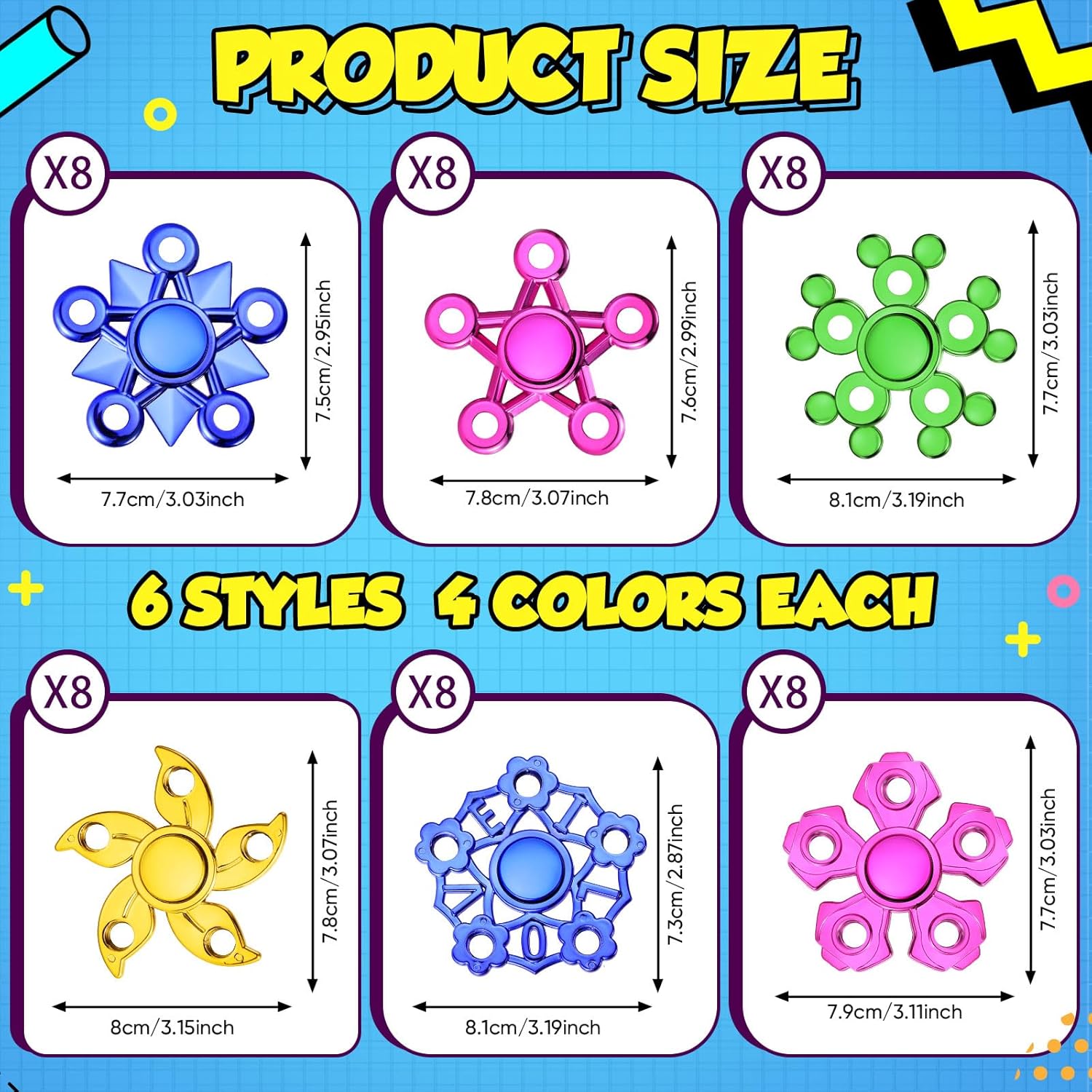 Woanger 48 Pcs Fidget Spinner High Speed Hand Spinners for Anxiety ADHD Adults Boys Girls, Anxiety Stress Relief Toys for Focus Party Favor Classroom Prizes(Multicolor,Five Holes)