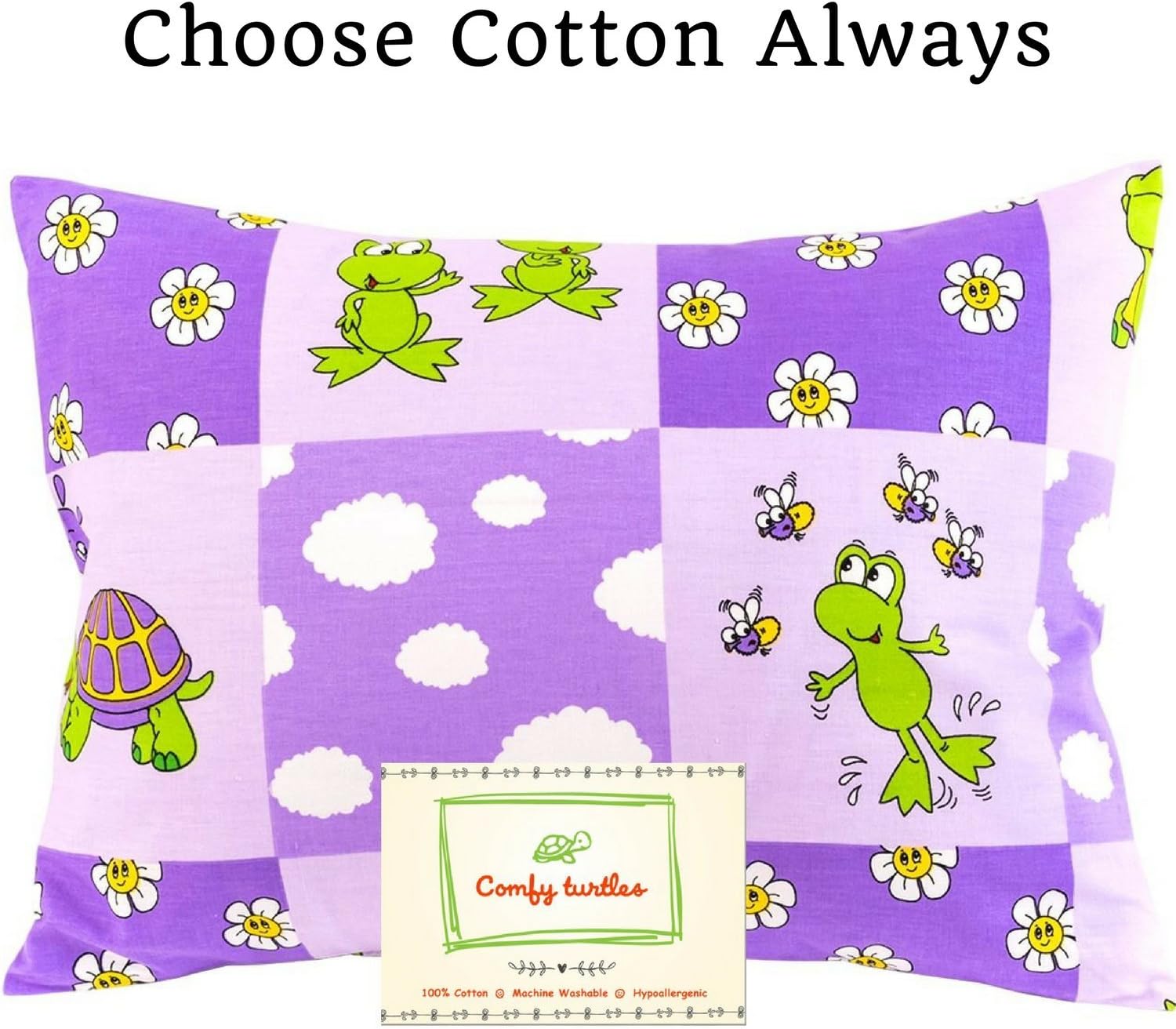 Toddler Pillowcase 13x18 by Comfy Turtles, 100 Natural Cotton, or Get a Smile from a Kid with Cute Animals of this Soft Pillow Cover for Boys and Girls (Mauve Turtles)