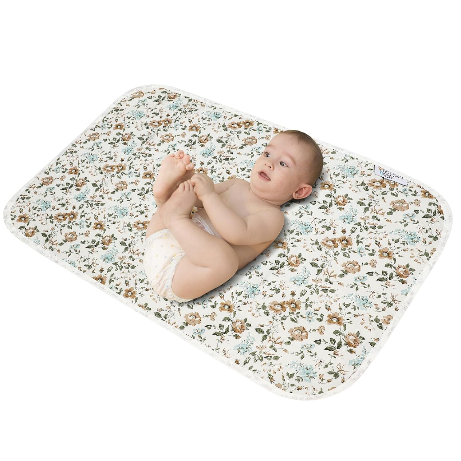Baby Diaper Changing Pad, 21 5/8" x 31.5" Waterproof Changing Pad Liners - Reusable Soft and Absorbent Portable Changing Mat(Blue Flower1PCS)