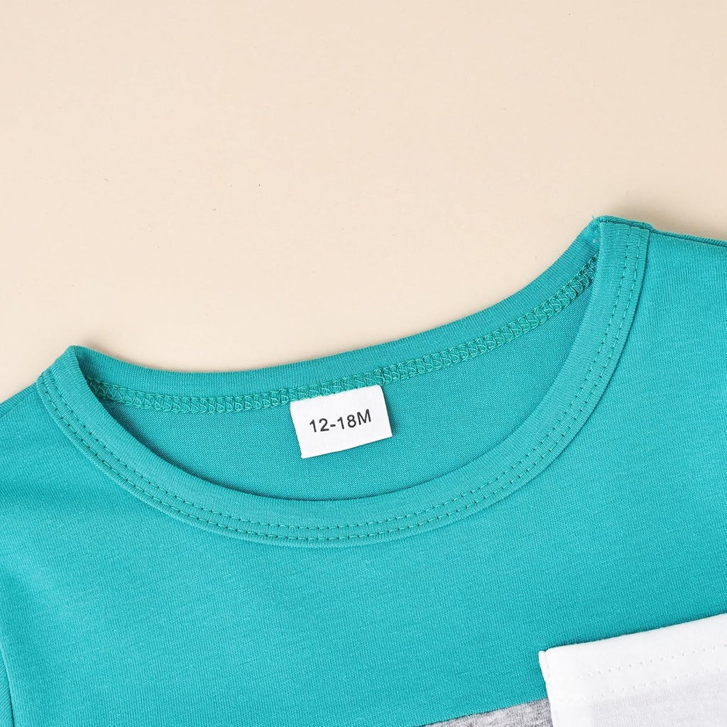 Baby Boy Clothes Toddler Boy Summer Outfits Short Sleeve Patchwork Top T-shirt & Pocket Pant Set 2 Piece 12 Months-4T