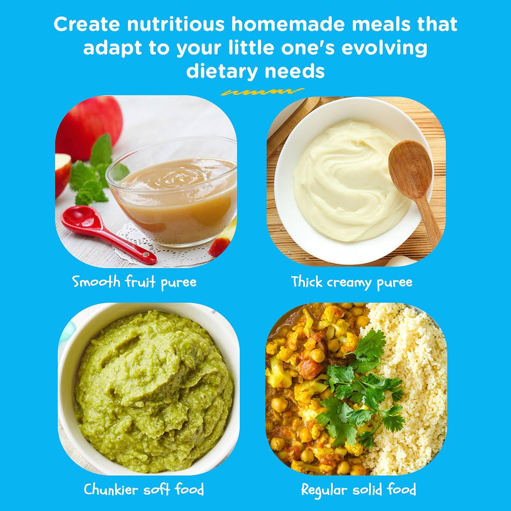 EVLA'S Baby Food Maker, Steamer, Blender, Baby Food Processor for Healthy Homemade Baby Food in Minutes, Touch Screen with 6 Reusable Food Pouches, Baby Registry Essential, Blue