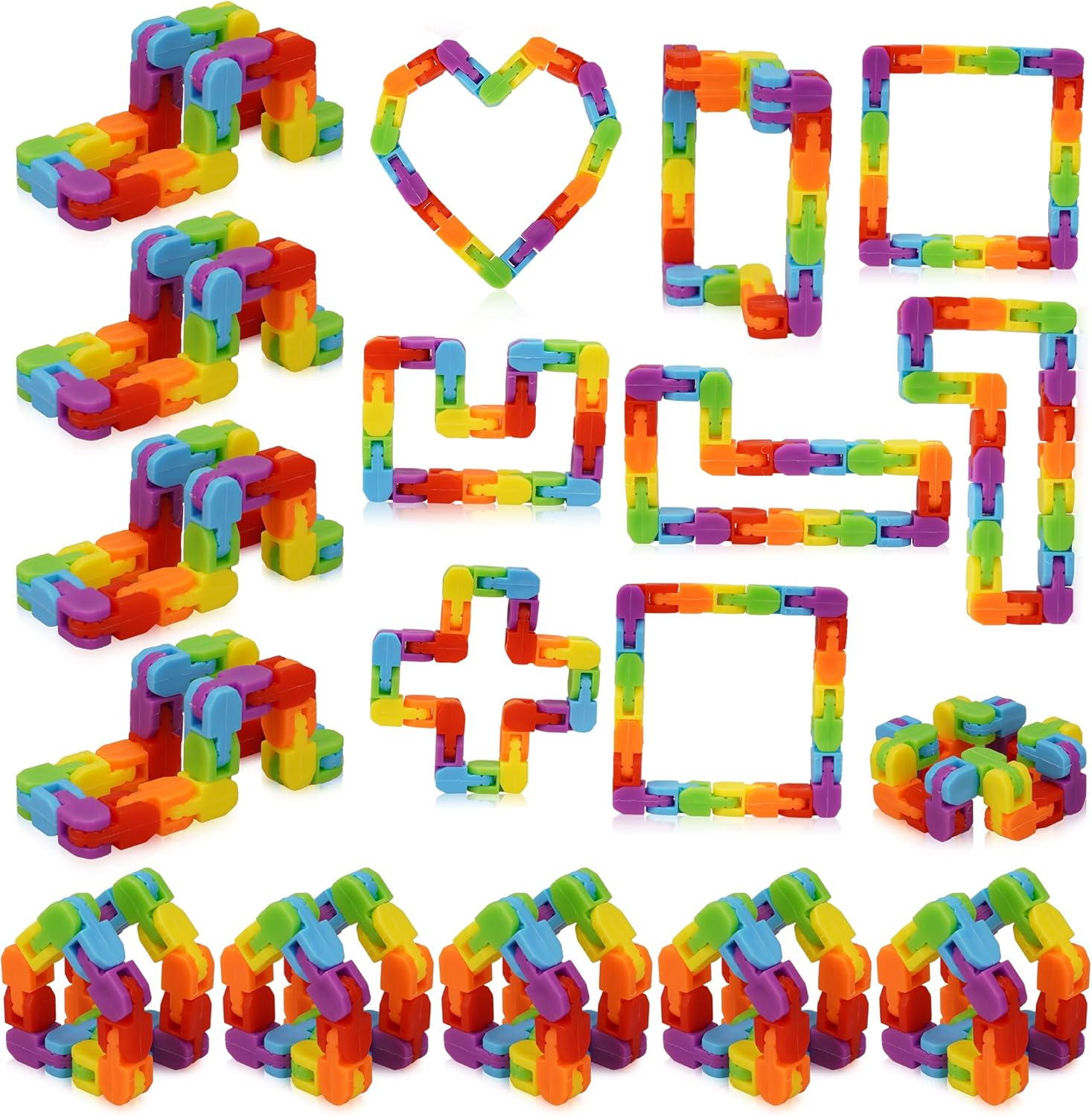 Ganowo 18 Pack Wacky Tracks - Rainbow Color Snap Click Fidget Toys for Kids Adults ADHD Finger Sensory Autism Stress Relief