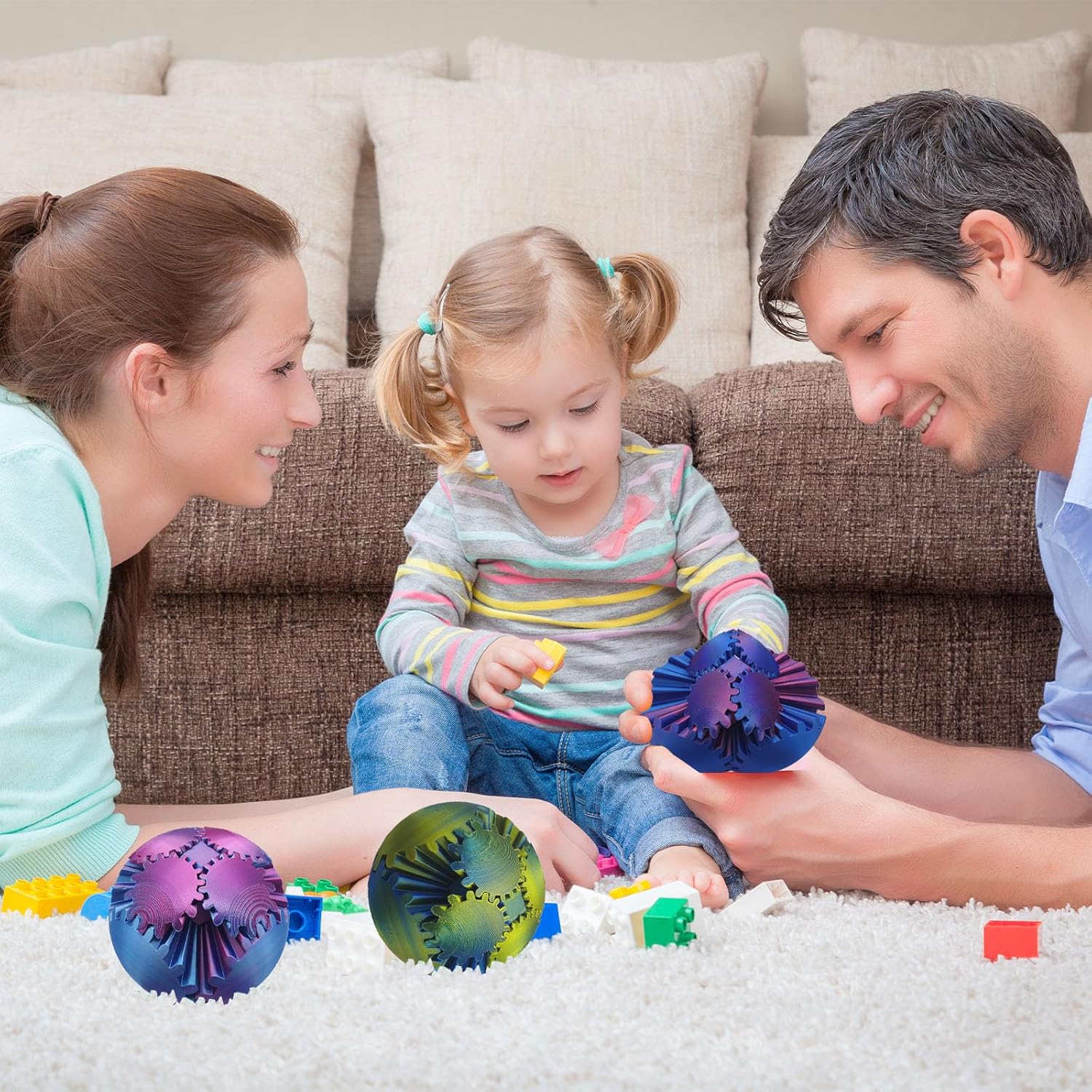 3D Printed Gear Ball Spin Ball, 4inch Large Gear Ball Fidget Toy, Gear Sphere Cube Puzzle, Gearball Fidget Desk Toy, Gearsphere Steampunk Whirling Wonder Fidget Stress Ball (Red Blue)