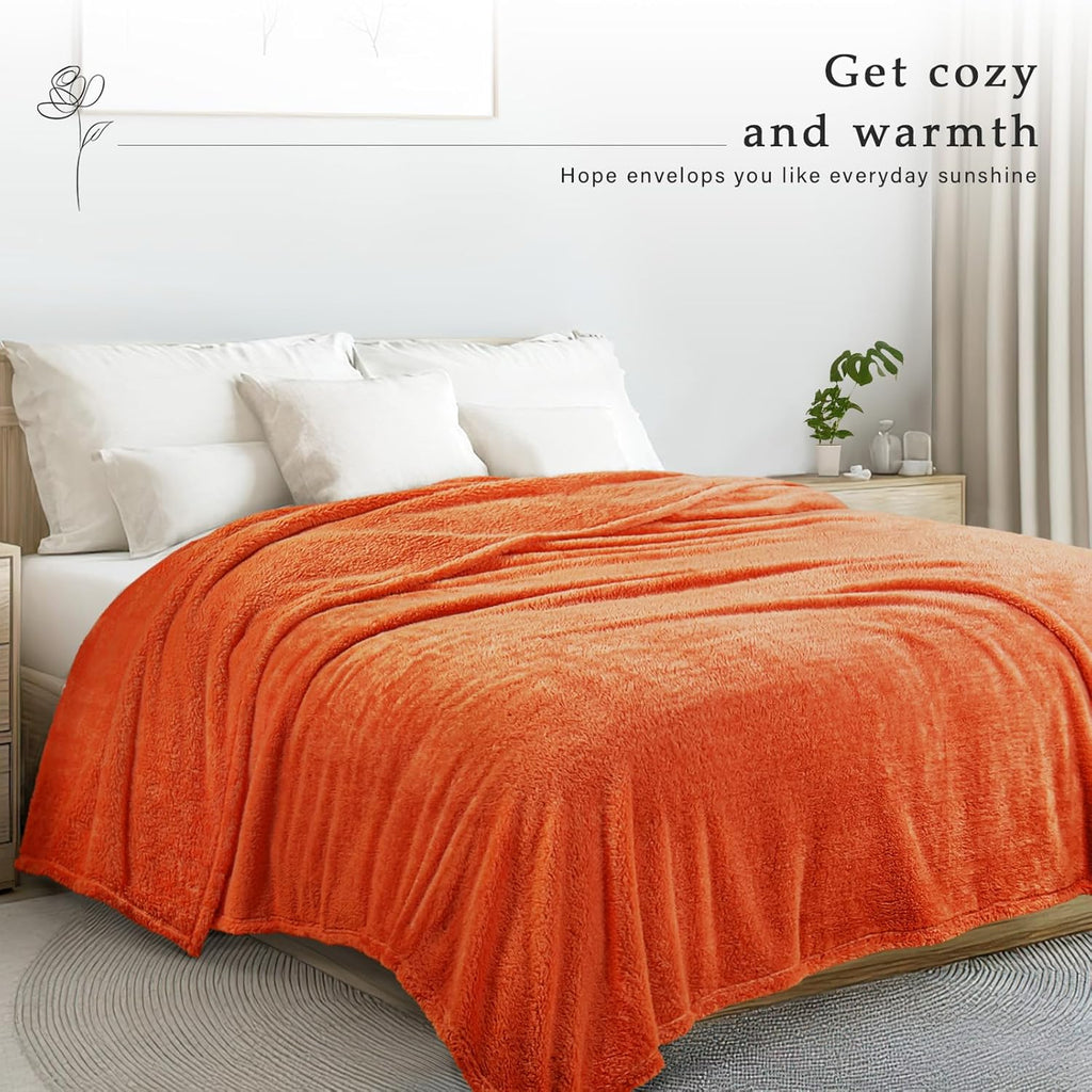 Exclusivo Mezcla King Size Flannel Fleece Blanket, Super Soft Velvet Plush Bed Blanket, Fuzzy Cozy and Warm for All Seasons, 90x104 Inches, Burnt Orange