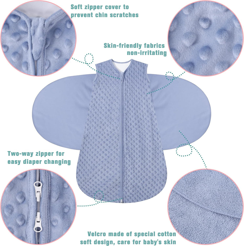 Fleece Newborn Sleep Sack Baby Swaddle,3-Way Adjustable Wearable Blanket,2 Pack Fleece Swaddling Sleeping Bag TOG 2.0， (Blue&Green, 3-6 Months)