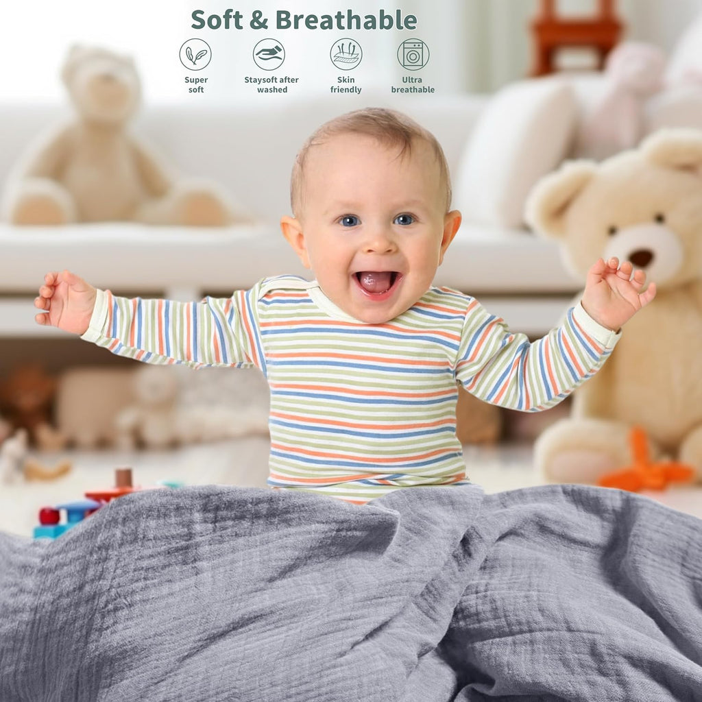Muslin Swaddle Blankets for Newborn, 2 Pack Breathable Soft Receiving Blanket, Large 41 x 41 inches Swaddle Wrap Burping Clothes, Essentials Infant Shower Items. (Gray & Pink Butterfly)