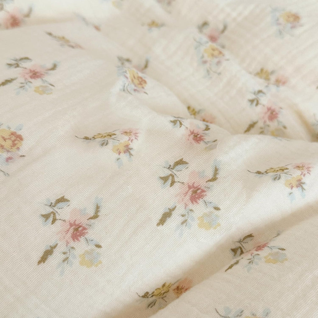 BuLuTu Double Layers Muslin Cotton Pillowcase King Size Vintage Floral Print Pillow Case Teens Girls Women Ruffled Pillow Cover, Envelope Closure, 20x36 inch, 1 Piece, Azalea