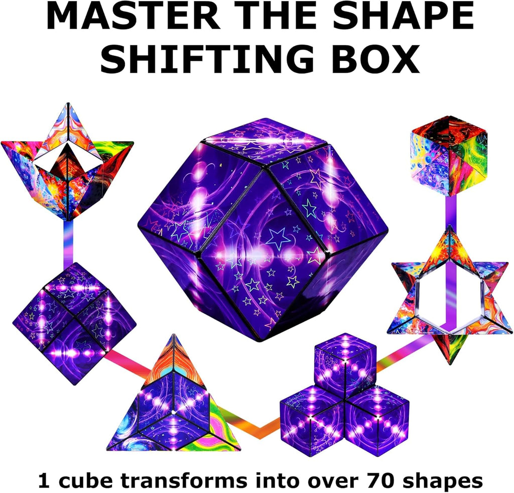 SHASHIBO Shape Shifting Box - Award-Winning, Patented Fidget Cube w/ 36 Rare Earth Magnets - Transforms Into Over 70 Shapes, Download Fun in Motion Toys Mobile App (Holographic - Cosmos)
