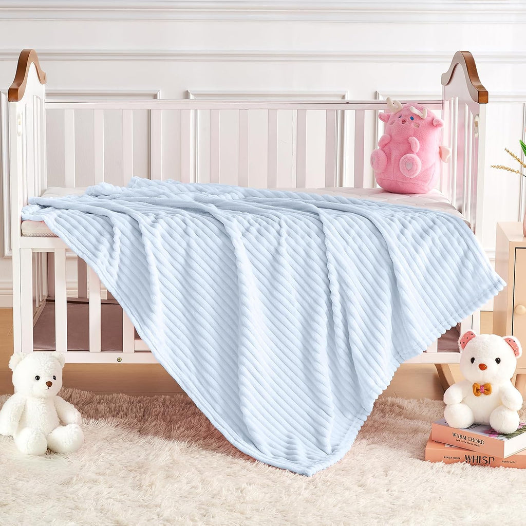 Soft Fleece Baby Blanket Ultra Cozy Blue Baby Blankets for Boys Warm and Lightweight Infant Toddler Newborn Receiving Gift with Reversible Stripes for Crib Stroller, 30x40 Inch, Light Blue