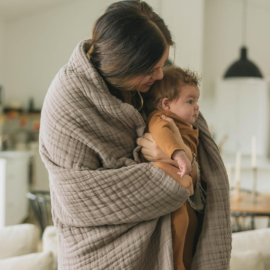 Little Unicorn Premium Quilted Throw | Super Soft, Multi-Layered Muslin XL Blanket| Great for Kids & Families (Mocha)